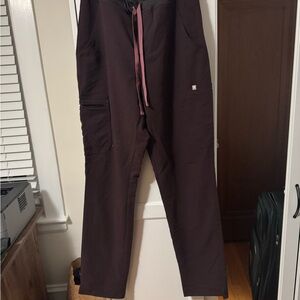 Figs Women's Dark Brown Cargo Pants with Pink Drawstring